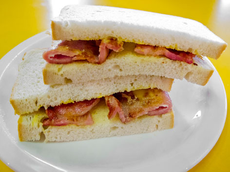 A bacon butty sandwich from Bar Centrale in London, England. 