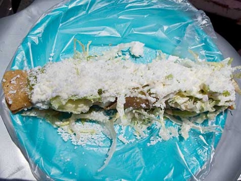 A flauta from Tianguis Condesa in Mexico City. 