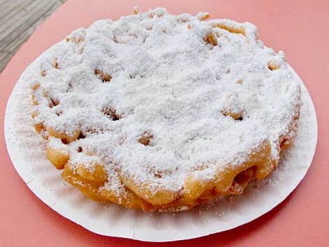 Funnel cake topped with powdered sugar, from the Seaside boardwalk, Jersey Shore