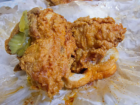 Hot chicken from Prince's Hot Chicken Shack in Nashville.