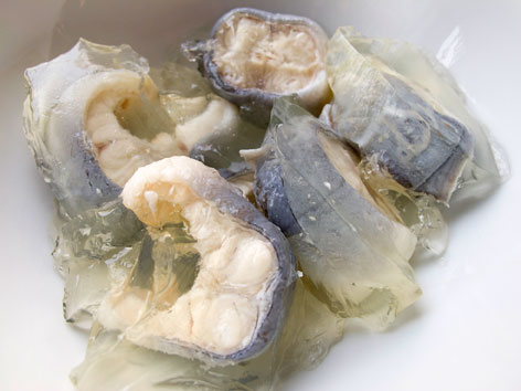 Jellied eels from a East End pie-and-mash shop in London, England