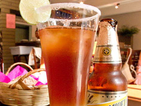 A chelada with it's accompanying beer from La Olla in Oaxaca.