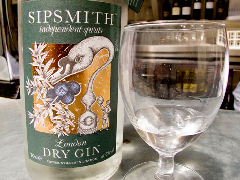 Artisanal London gin from microdistillery Sipsmith, from a restaurant in London, England