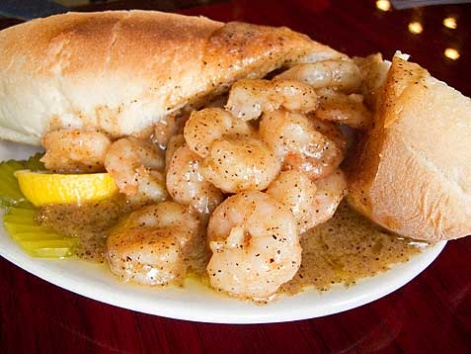 A BBQ shrimp po'boy from Liuzza's By the Track in New Orleans.
