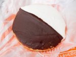 Black and white cookie from Juniors in Brooklyn, New York.