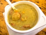 A bowl of erwtensoep or snert (pea soup) from a market in Amsterdam, the Netherlands