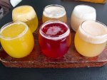 A sampler of local fruit beer from Beer Factory in Mexico City. 