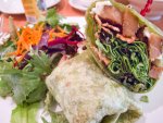 A club wrap of vegetarian ingredients from Real Food Daily in Los Angeles. 